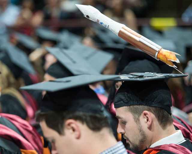 Joshua Jenkins decorated his graduation cap to celebrate his master's degree in aerospace engineering.