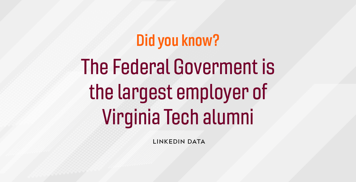 Did you know...the federal government is the largest employer of Virginia Tech alumni (based on data from LinkedIn)?