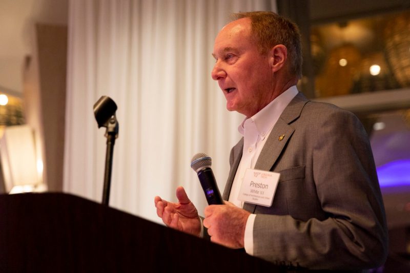Virginia Tech alumnus Preston White speaking at a Virginia Tech fundraising campaign event in February 2020.