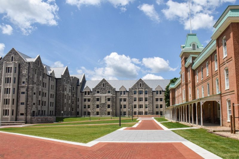 New Cadet Hall, at left, and Lane Hall, at right.
