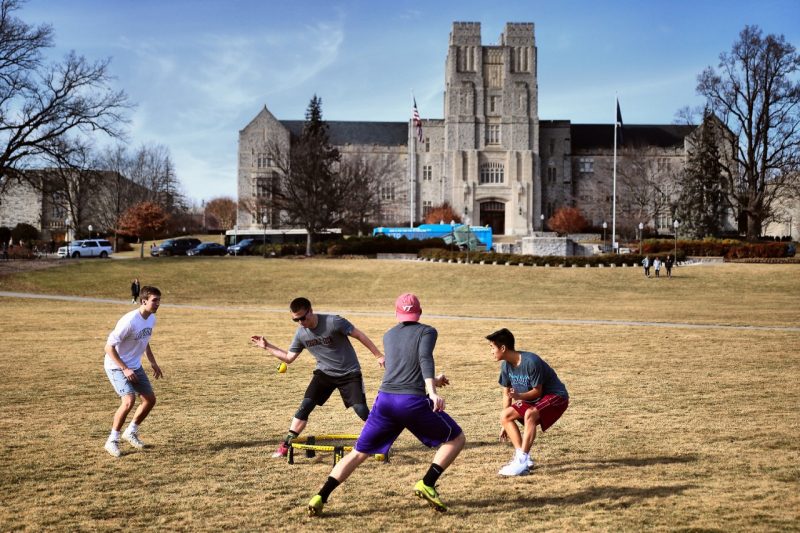 Students play on the Drillfield